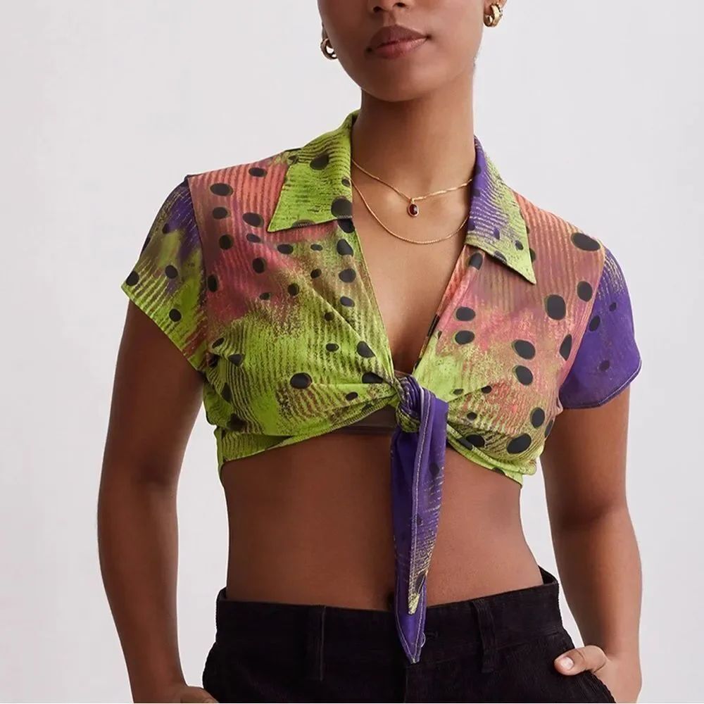 Saturdays New York City Jillian Tie Front Top Multicolor Tie-Front Crop Top S